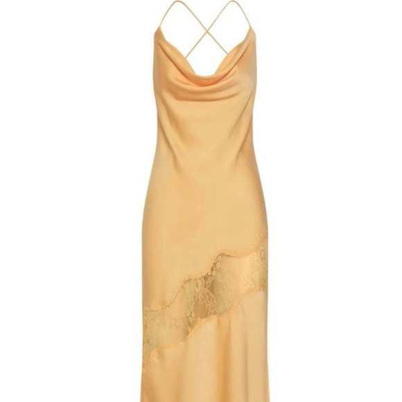Meshki Chandra Women’s Lace Detail Satin Maxi Dress - Lemon Yellow XS - Picture 7 of 10